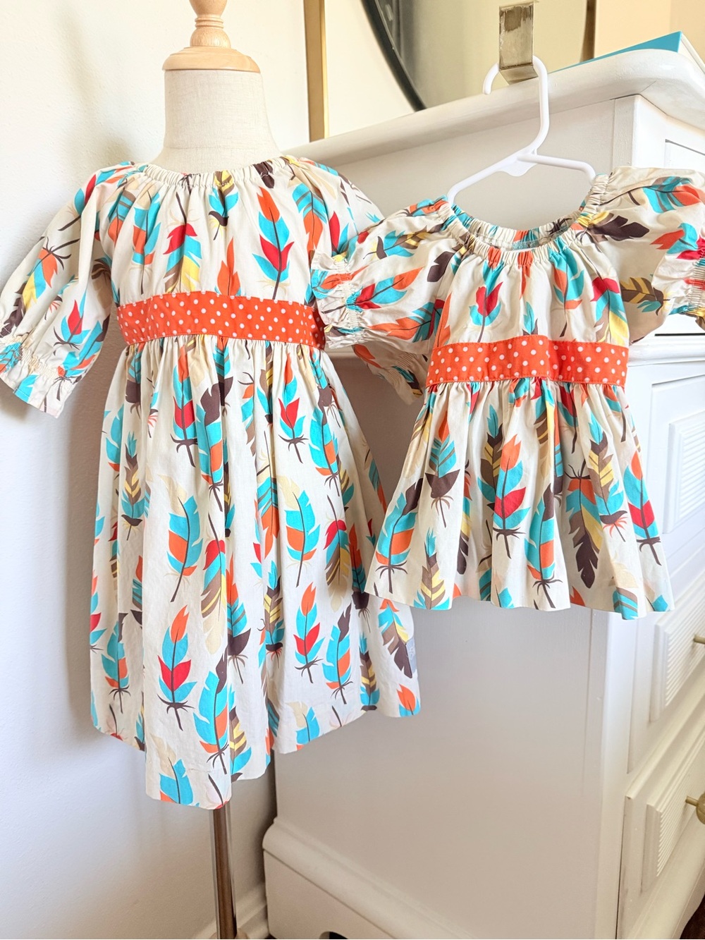 Eleanor Rose Matching Sister Set 12M 4-5Y Feather Tunic Dress Thanksgiving